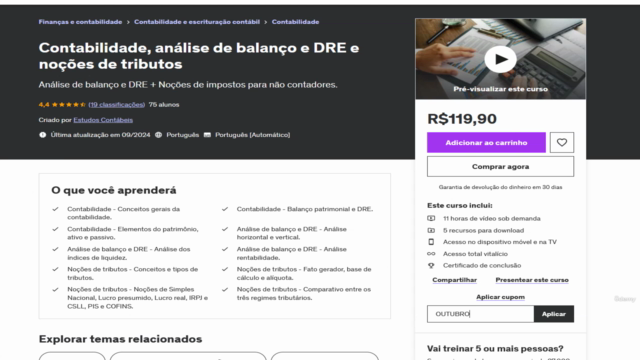 Contabilidade, análise de balanço e DRE e noções de tributos – Screenshot 1
