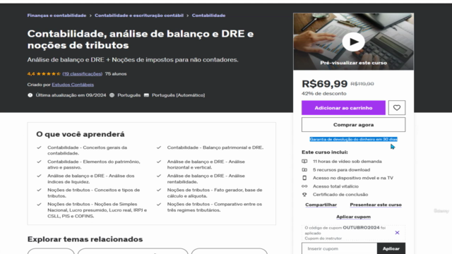 Contabilidade, análise de balanço e DRE e noções de tributos – Screenshot 2