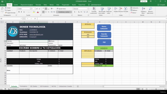COTIZADOR en Excel (SIN MACROS) – Screenshot 1
