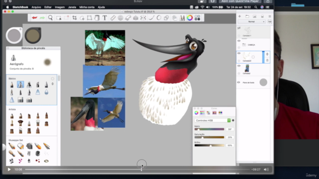 Desenho e Pintura de Personagem Mascote em cartoon (Tuiuiú) – Screenshot 3