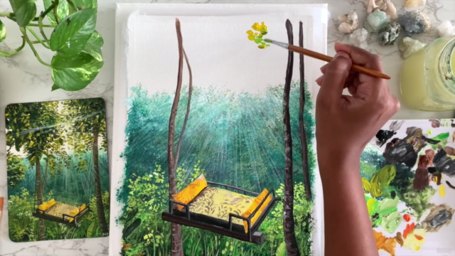 Acrylic Landscape Painting - Swing Bed In Nature – Screenshot 4