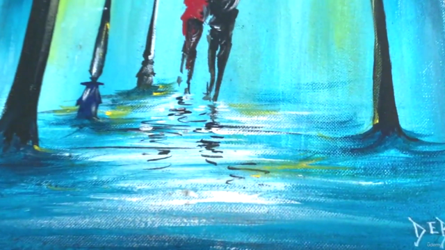 Romantic Couple in Monsoon Landscape - Acrylic Painting – Screenshot 3