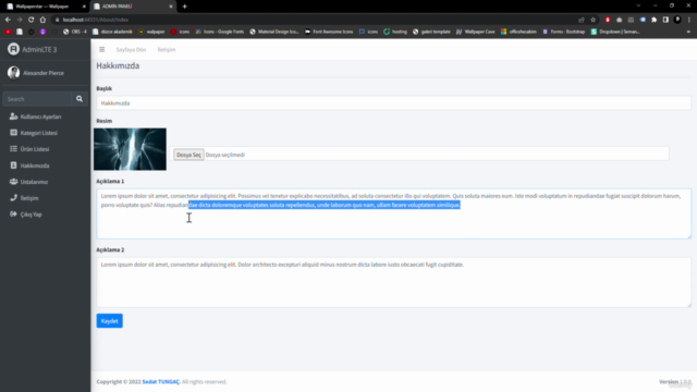 .Net Core 5 ile Admin Panelli Kurumsal Web Site Projesi – Screenshot 3