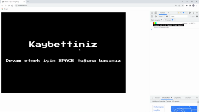 [Temel Seviye] Phaser 3 ile Ping Pong Oyunu Geliştirme – Screenshot 2