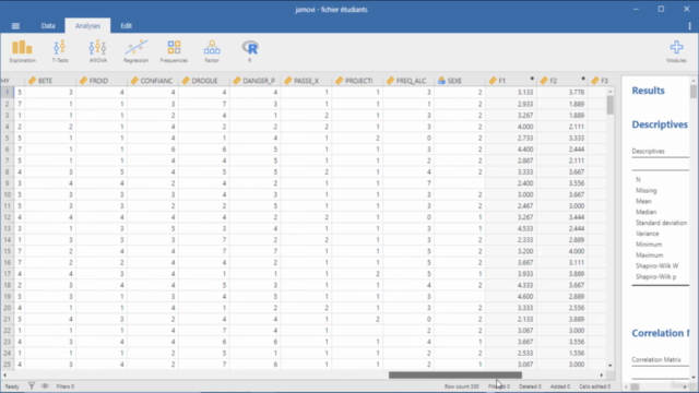 ANALYSE STATISTIQUE DE DONNEES PAR JAMOVI [Français] – Screenshot 1