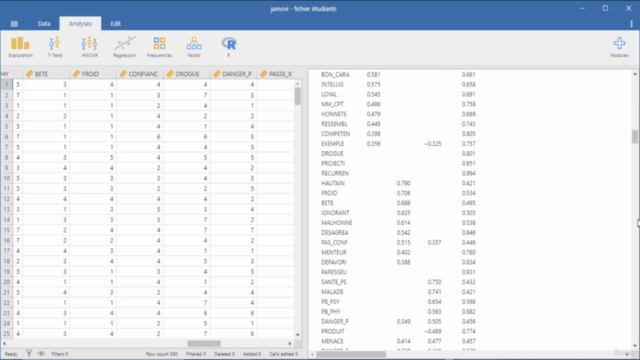 ANALYSE STATISTIQUE DE DONNEES PAR JAMOVI [Français] – Screenshot 2