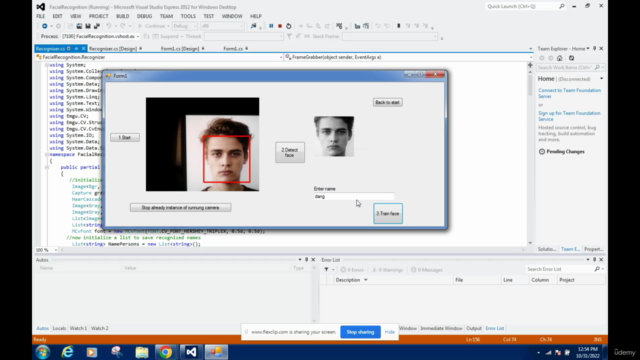 Face recognition from SQL Database using C# – Screenshot 1