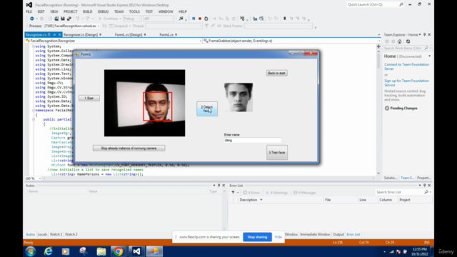 Face recognition from SQL Database using C# – Screenshot 2