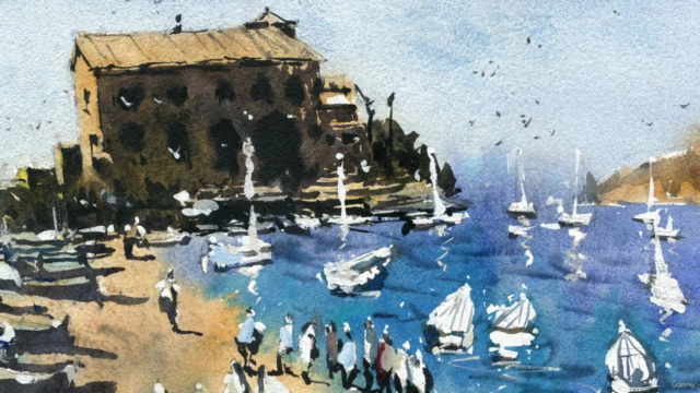 Painting a Coastal Landscape with Boats and Buildings – Screenshot 1