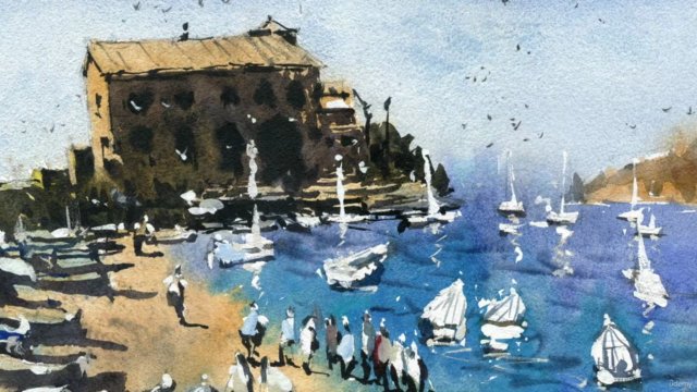 Painting a Coastal Landscape with Boats and Buildings – Screenshot 2