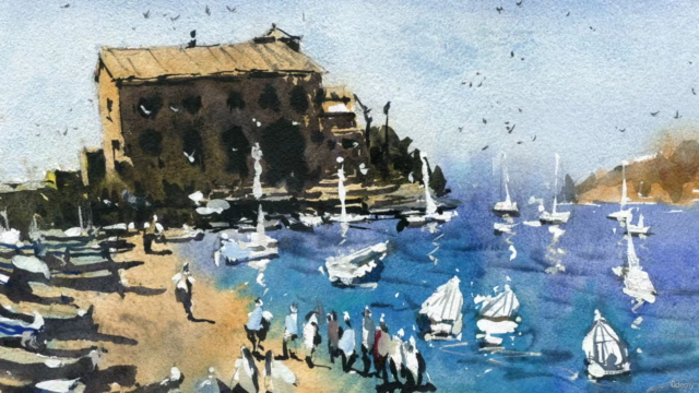 Painting a Coastal Landscape with Boats and Buildings – Screenshot 3
