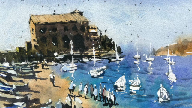Painting a Coastal Landscape with Boats and Buildings – Screenshot 4