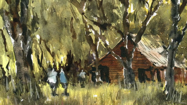 Country Barn House Landscape in Watercolour – Screenshot 2