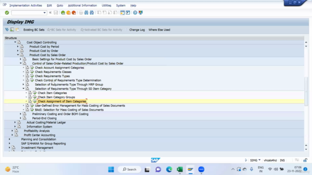 SAP CO: "Product Costing by Sale Order" with "Item Category" – Screenshot 4