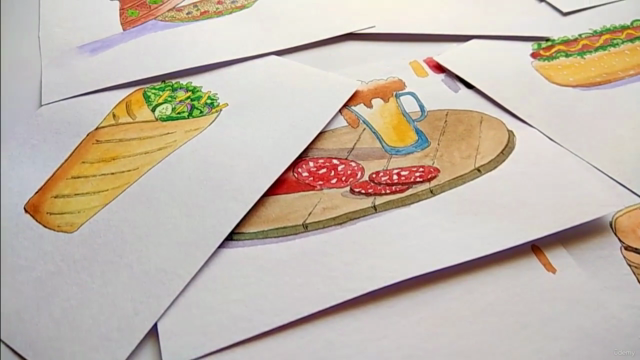 Pen & Watercolor Illustrations : Foods Around the World – Screenshot 1
