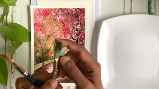 Cherry Blossom Acrylic Painting with A Couple Walking – Screenshot 3