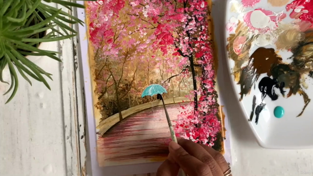 Cherry Blossom Acrylic Painting with A Couple Walking – Screenshot 4