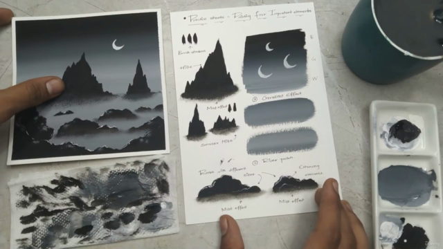 Hills on the River - Poster Color Achromatic Painting – Screenshot 3