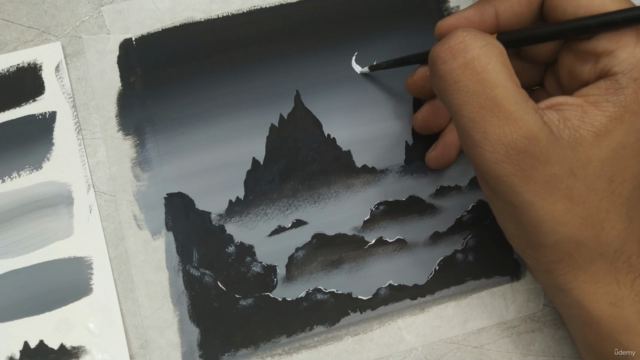 Hills on the River - Poster Color Achromatic Painting – Screenshot 4