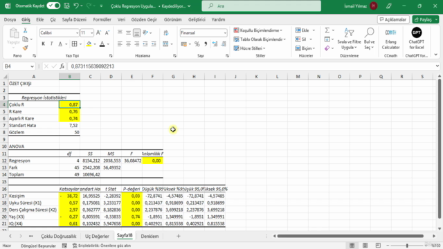 Excel ile Korelasyon ve Regresyon Analizi – Screenshot 1