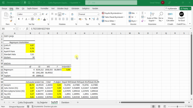 Excel ile Korelasyon ve Regresyon Analizi – Screenshot 2