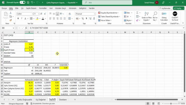 Excel ile Korelasyon ve Regresyon Analizi – Screenshot 4