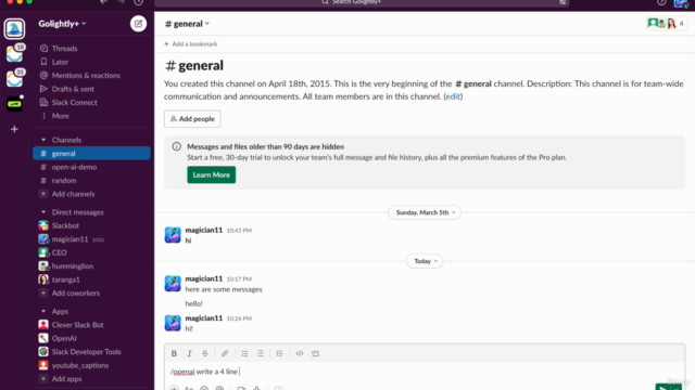 How to build an OpenAI bot for Slack – Screenshot 2