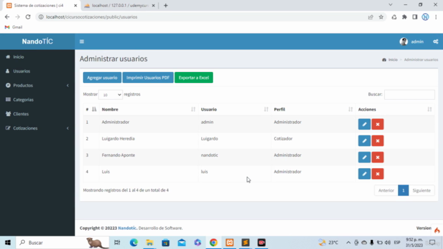 Sistema de cotizaciones web en Codeigniter 4 – Screenshot 2