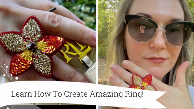Handmade Jewelry: How to Make Seed Bead Ring With Embroidery – Screenshot 1