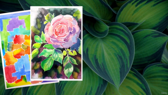 Aquarell-Kurs: Blumen in Aquarell-Technik "Mosaik" malen – Screenshot 2
