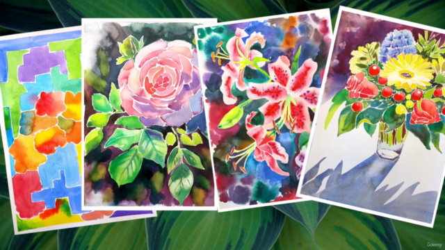 Aquarell-Kurs: Blumen in Aquarell-Technik "Mosaik" malen – Screenshot 3
