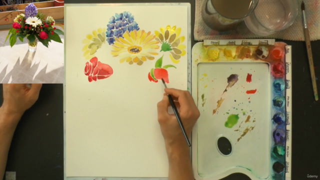 Aquarell-Kurs: Blumen in Aquarell-Technik "Mosaik" malen – Screenshot 4