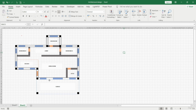 Ms Excel : Floor plan in Excel (Arch conceptualization) – Screenshot 1