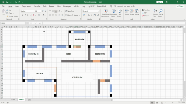 Ms Excel : Floor plan in Excel (Arch conceptualization) – Screenshot 2