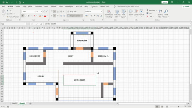 Ms Excel : Floor plan in Excel (Arch conceptualization) – Screenshot 3