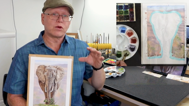 Watercolor Painting Lesson - Realistic Elephant in Detail – Screenshot 1