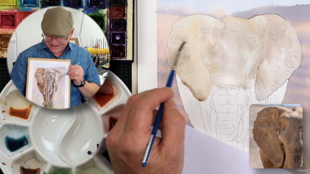 Watercolor Painting Lesson - Realistic Elephant in Detail – Screenshot 2