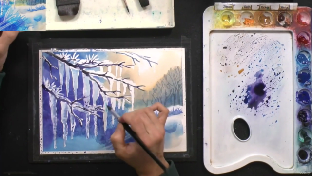 Aquarell-Kurs: Eisige Winter-Landschafen in Aquarell malen – Screenshot 3