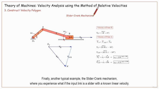 Theory of Machines: Velocity Analysis using Relative Method – Screenshot 2
