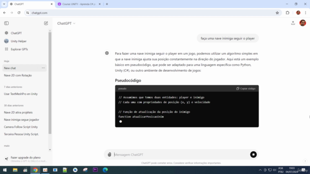 UNITY do zero com ChatGPT e C# – Screenshot 1
