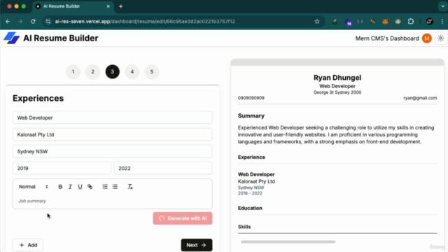 AI Multi Step Resume Builder - React NextJs ShadcnUI MongoDB – Screenshot 2