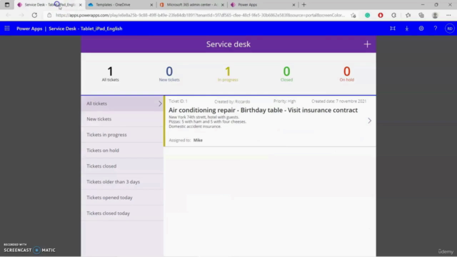 PowerApps Microsoft 365. Gestion des tickets à distance – Screenshot 1