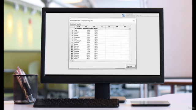 Paired T-Test in Minitab – Tabtrainer® for Material Testing – Screenshot 1