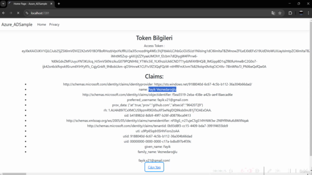 Azure Active Directory ASPNET.Core MVC İle Kullanımı – Screenshot 2