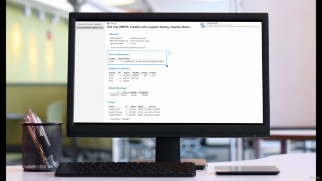 One-Way ANOVA in Minitab – Tabtrainer® Quality Analysis – Screenshot 1