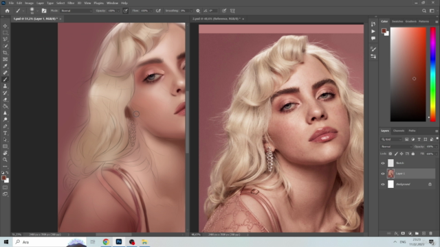 Painting a Digital Portrait: Billie Eilish Illustration – Screenshot 2