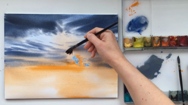 The sunset above the sea: painting with watercolor – Screenshot 3