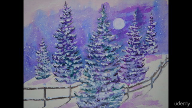 Learn This Winter Wonderland Watercolor Scene & Framing - Screenshot_04
