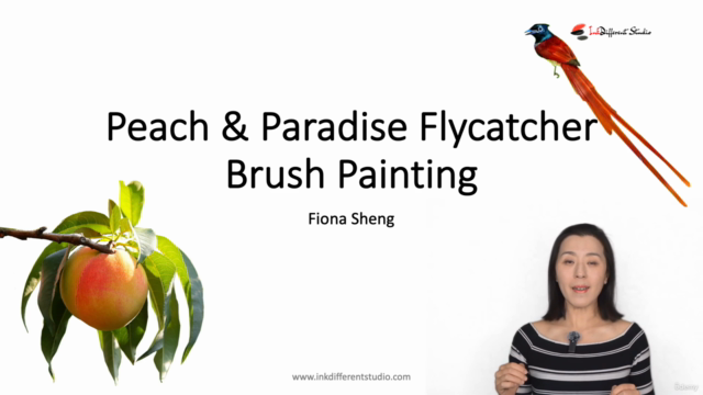 Relax With Chinese Painting - Peach & Paradise Flycatcher – Screenshot 1