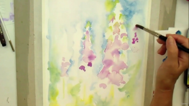 Watercolour WET into WET loosen up, paint FOXGLOVES boldly. – Screenshot 3